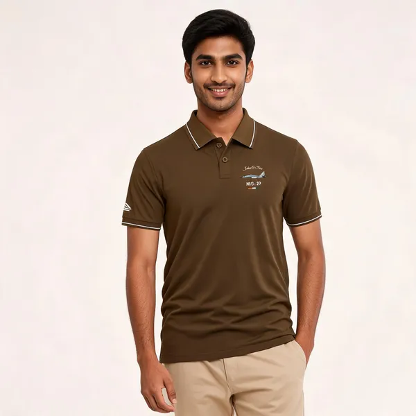 Brown_Cotton_Blend_Regular_Fit_Iaf_Mig-29_Polo_T-Shirt_For_Men