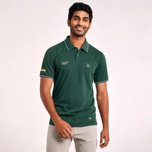 Green_Cotton_Regular_Fit_11Th_Gorkha_Regiment_Polo_T-Shirt_For_Men