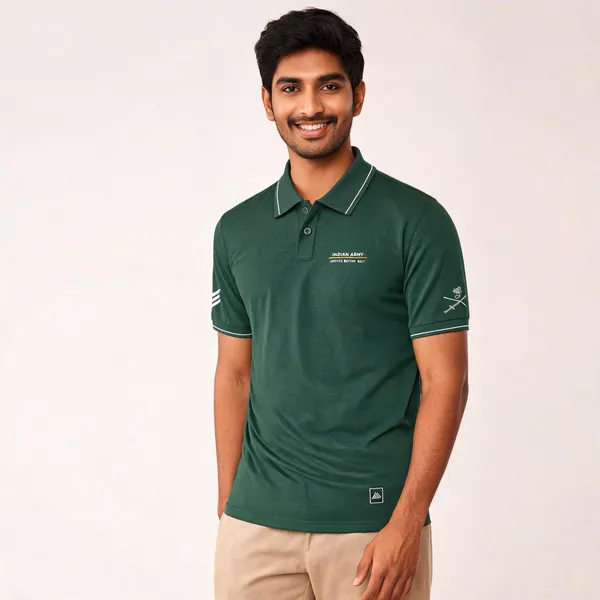 Green_Cotton_Blend_Regular_Fit_Indian_Army_Polo_T-Shirt_For_Men