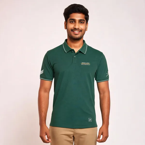 Green_Cotton_Blend_Regular_Fit_Indian_Army_Polo_T-Shirt_For_Men