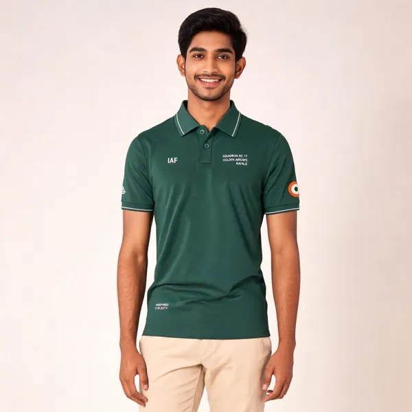 Green_Cotton_Lycra_Regular_Fit_Sqn_17_Golden_Arrows_Polo_T-Shirt_For_Men