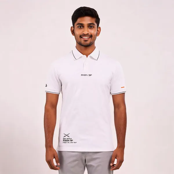 White_Cotton_Regular_Fit_Para_Sf_Red_Devils_Polo_T-Shirt_For_Men
