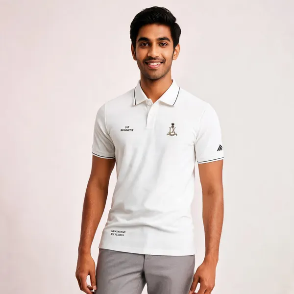 White_Cotton_Lycra_Regular_Fit_Jat_Regiment_Pride_Polo_T-Shirt_For_Men