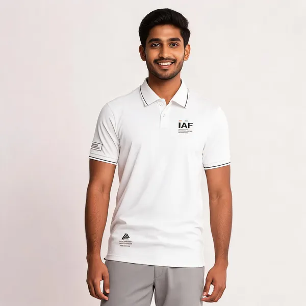 White_Cotton_Blend_Regular_Fit_Flying_Daggers_Rafale_Unit_Polo_T-Shirt_For_Men
