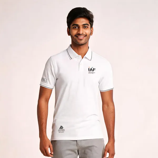 White_Cotton_Blend_Regular_Fit_Flying_Daggers_Rafale_Unit_Polo_T-Shirt_For_Men