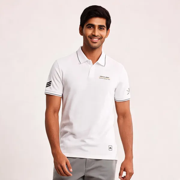 White_Cotton_Blend_Regular_Fit_Indian_Army_Polo_T-Shirt_For_Men
