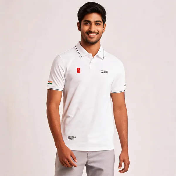 White_Cotton-Lycra_Regular_Fit_Sikh_Light_Infantry_Polo_T-Shirt_For_Men