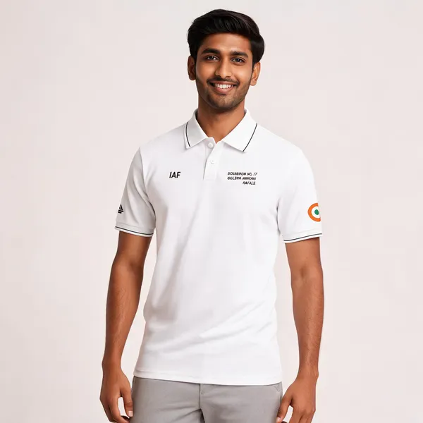 White_Cotton_Lycra_Regular_Fit_Golden_Arrows_Sqn_17_Polo_T-Shirt_For_Men