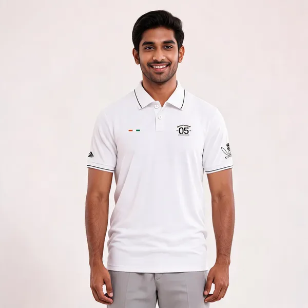 White_Cotton_Blend_Regular_Fit_5Th_Gorkha_Regiment_Polo_T-Shirt_For_Men