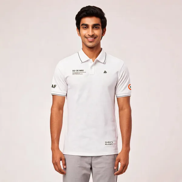 White_Cotton_Blend_Regular_Fit_Su-30_Mki_Polo_T-Shirt_For_Men