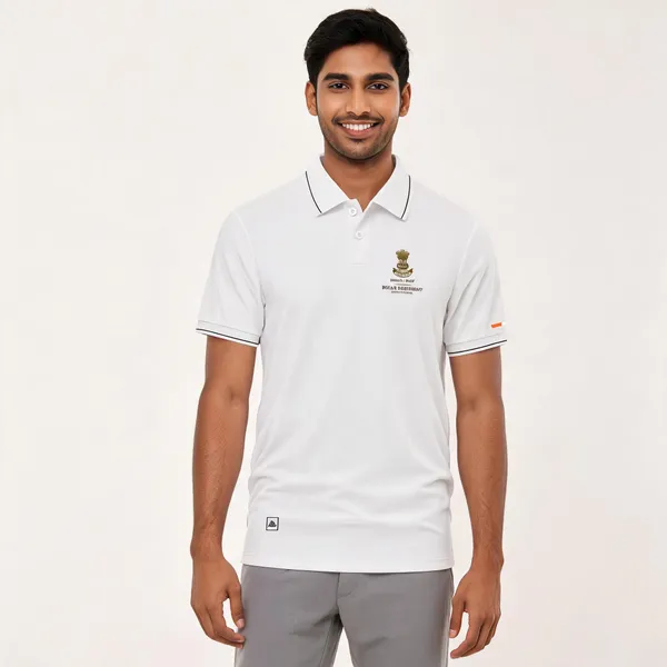 White_Cotton_Blend_Regular_Fit_Bihar_Regiment_Polo_T-Shirt_For_Men