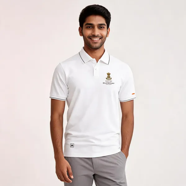 White_Cotton_Blend_Regular_Fit_Bihar_Regiment_Polo_T-Shirt_For_Men