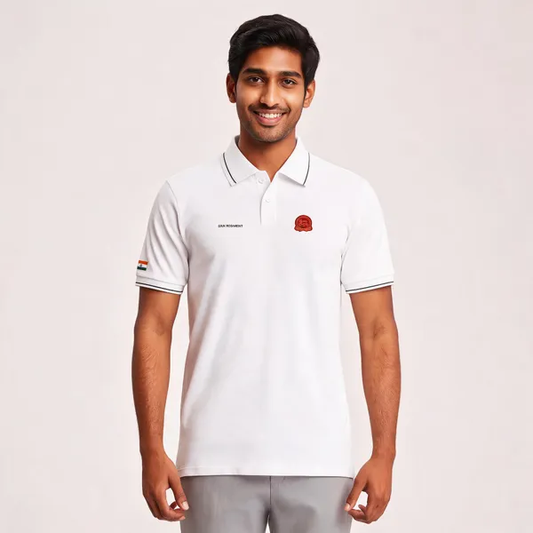 White_Cotton_Blend_Regular_Fit_Sikh_Regiment_Heritage_Polo_T-Shirt_For_Men