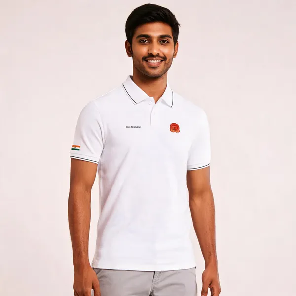 White_Cotton_Blend_Regular_Fit_Sikh_Regiment_Heritage_Polo_T-Shirt_For_Men
