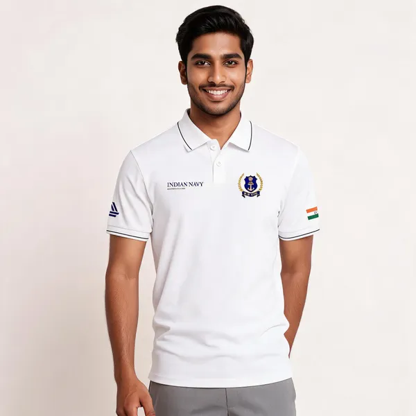 White_Cotton_Blend_Regular_Fit_Naval_Elite_Polo_T-Shirt_For_Men