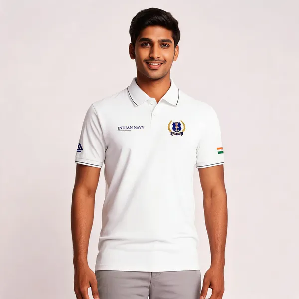 White_Cotton_Blend_Regular_Fit_Naval_Elite_Polo_T-Shirt_For_Men