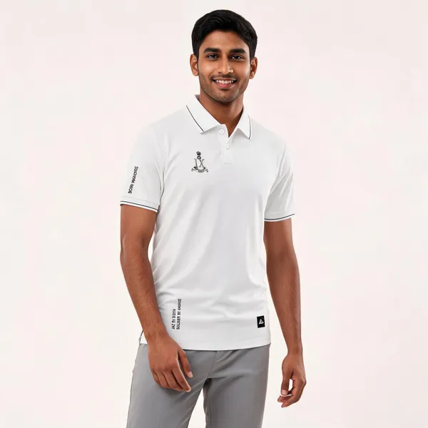 White_Cotton_Lycra_Regular_Fit_Polo_T-Shirt_For_Men