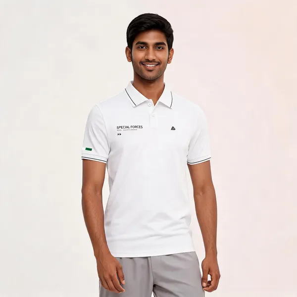 White_Cotton_Blend_Regular_Fit_Special_Forces_Command_Polo_T-Shirt_For_Men