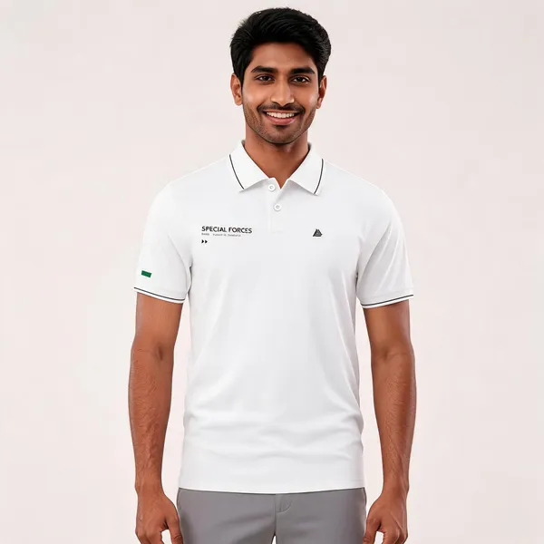 White_Cotton_Blend_Regular_Fit_Special_Forces_Command_Polo_T-Shirt_For_Men