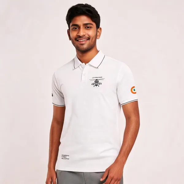 White_Cotton_Blend_Regular_Fit_Lch_Prachand_Polo_T-Shirt_For_Men