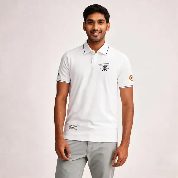 White_Cotton_Blend_Regular_Fit_Lch_Prachand_Polo_T-Shirt_For_Men