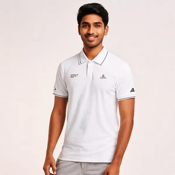 White_Cotton_Blend_Regular_Fit_Regiment_Of_Artillery_Polo_T-Shirt_For_Men