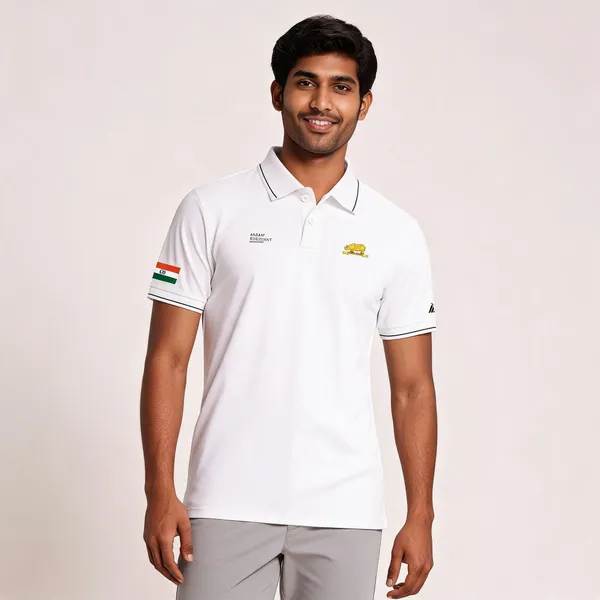 White_Cotton_Blend_Regular_Fit_Assam_Regiment_Polo_T-Shirt_For_Men