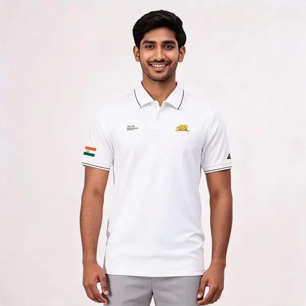 White_Cotton_Blend_Regular_Fit_Assam_Regiment_Polo_T-Shirt_For_Men
