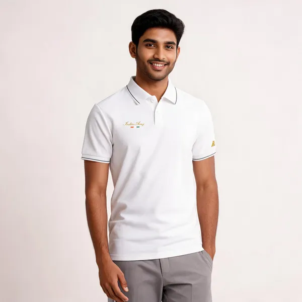 White_Cotton_Blend_Regular_Fit_Indian_Army_Polo_T-Shirt_For_Men