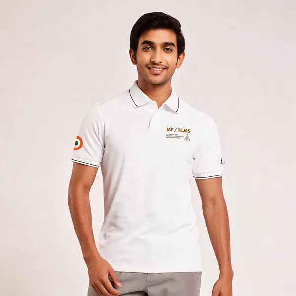 White_Cotton_Regular_Fit_Iaf_Tejas_Polo_T-Shirt_For_Men