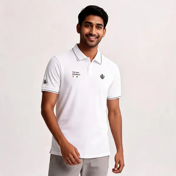 White_Cotton_Lycra_Regular_Fit_Sikh_Regiment_Pride_Polo_T-Shirt_For_Men