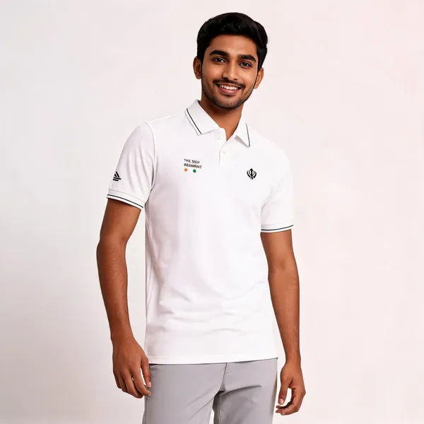 White_Cotton_Lycra_Regular_Fit_Sikh_Regiment_Pride_Polo_T-Shirt_For_Men
