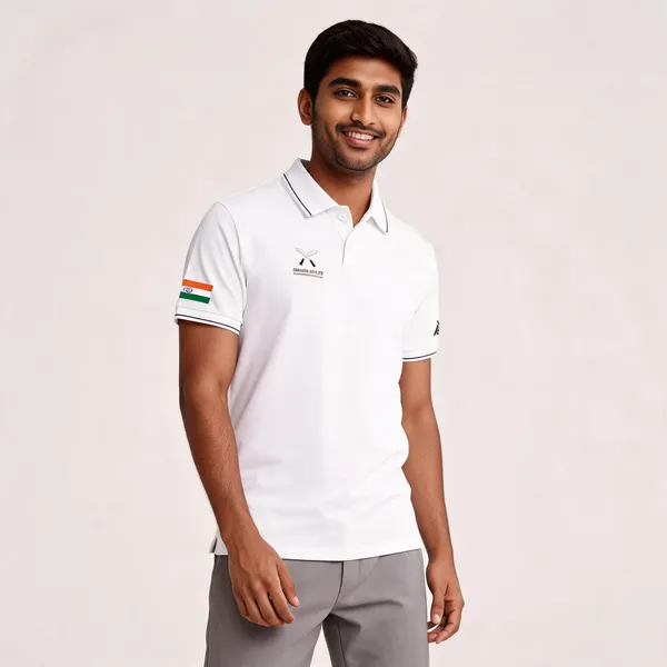 White_Cotton_Blend_Regular_Fit_Gorkha_Rifles_Polo_T-Shirt_For_Men