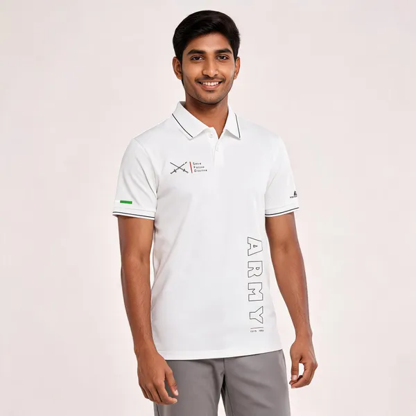 White_Cotton_Blend_Regular_Fit_Army_Service_Before_Self_Polo_T-Shirt_For_Men