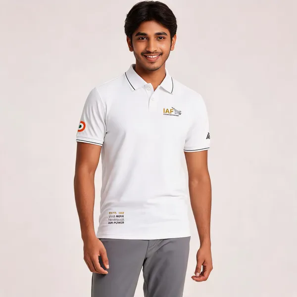 White_Cotton_Blend_Regular_Fit_Iaf_Flying_Operations_Polo_T-Shirt_For_Men