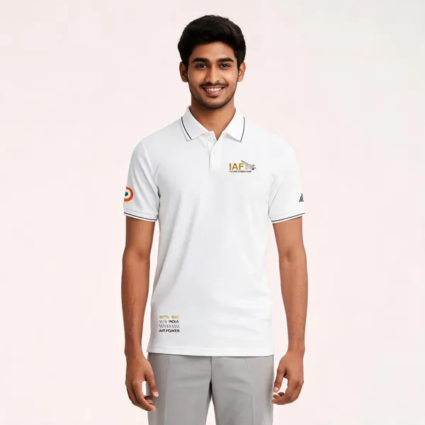 White_Cotton_Blend_Regular_Fit_Iaf_Flying_Operations_Polo_T-Shirt_For_Men