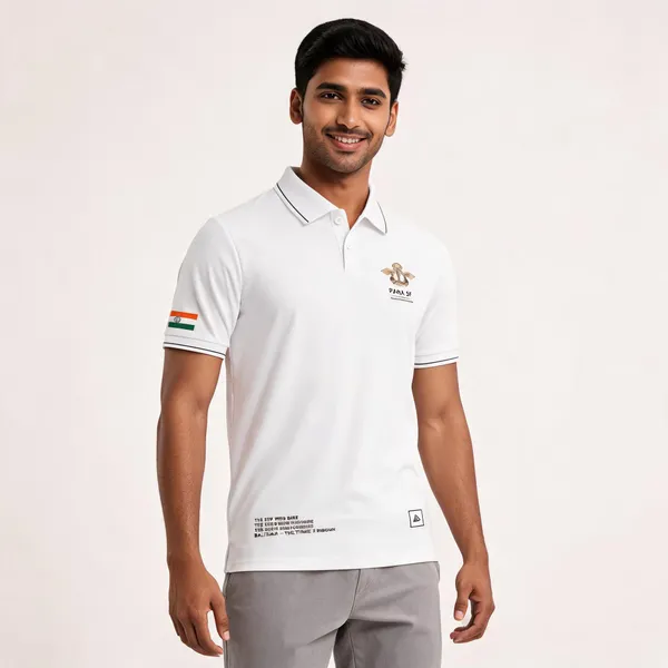 White_Cotton_Lycra_Regular_Fit_Polo_T-Shirt_For_Men