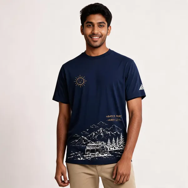 Blue_Cotton_Blend_Regular_Fit_Wander_More_Worry_Less_T-Shirt_For_Men