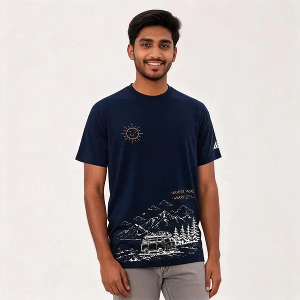 Blue_Cotton_Blend_Regular_Fit_Wander_More_Worry_Less_T-Shirt_For_Men