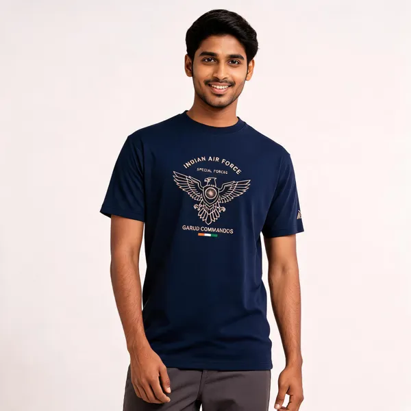 Blue_Cotton_Lycra_Regular_Fit_Iaf_Garud_Graphic_T-Shirt_For_Men