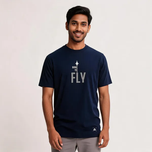 Blue_Cotton_Lycra_Regular_Fit_Born_To_Fly_Graphic_T-Shirt_For_Men