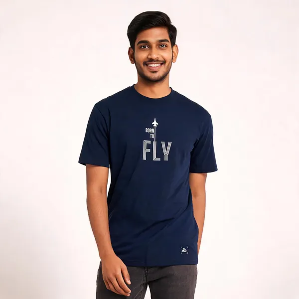Blue_Cotton_Lycra_Regular_Fit_Born_To_Fly_Graphic_T-Shirt_For_Men