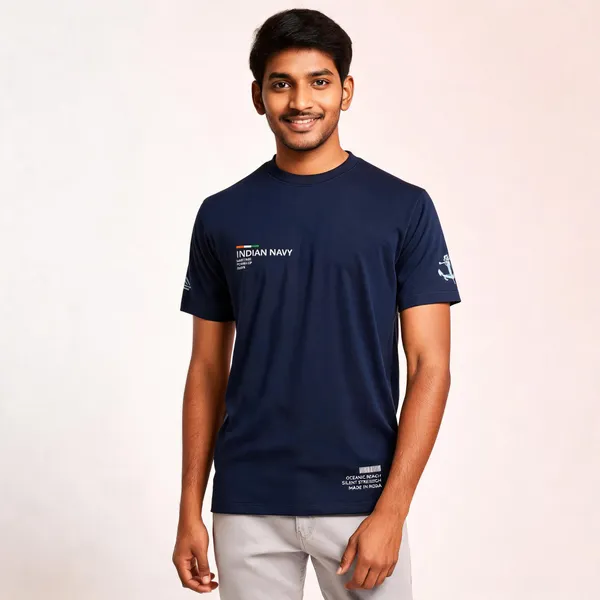 Blue_Cotton_Blend_Regular_Fit_Round_Neck_T-Shirt_For_Men