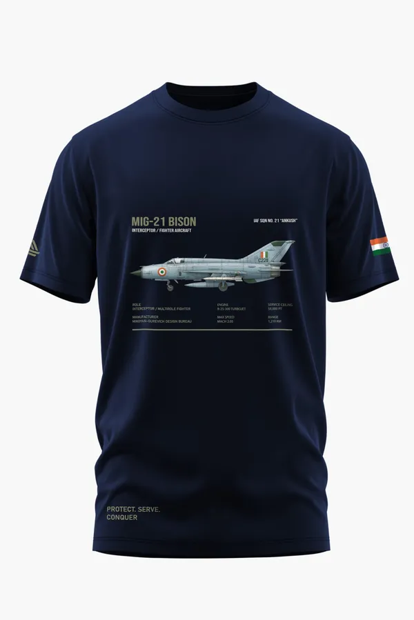 MIG_21_FIGHTER_AIRCRAFT_COTTON_T-SHIRT_-_Blue,_XL