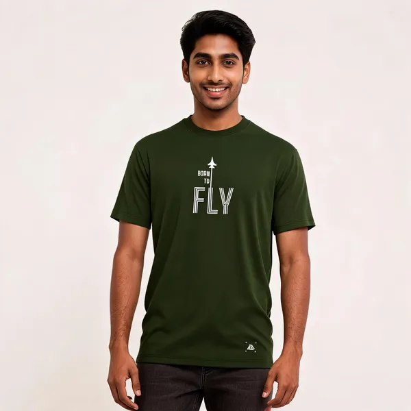 Olive_Cotton_Blend_Regular_Fit_Born_To_Fly_T-Shirt_For_Men