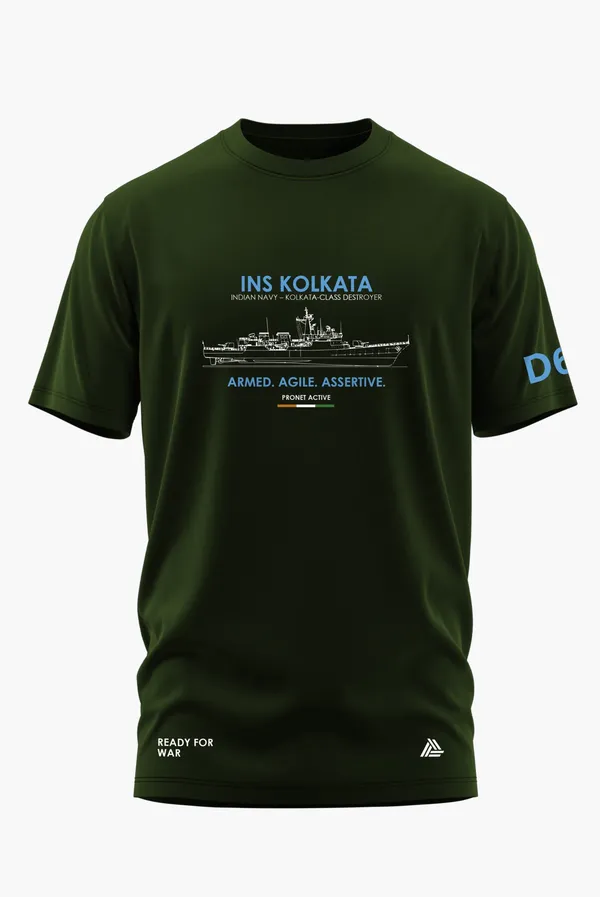 INS_KOLKATA_STEEL_WAVE_COTTON_T-SHIRT_-_Olive,_XL
