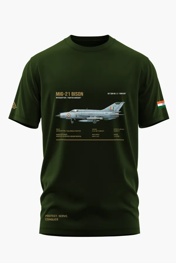 MIG_21_FIGHTER_AIRCRAFT_COTTON_T-SHIRT_-_Olive,_XL