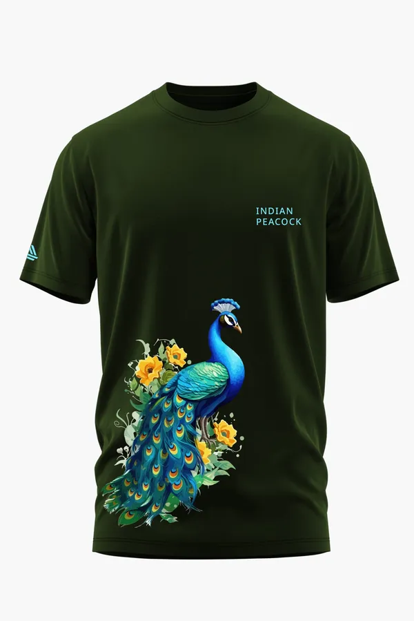 INDIAN_PEACOCK_COTTON_T-SHIRT_-_Olive,_XXL