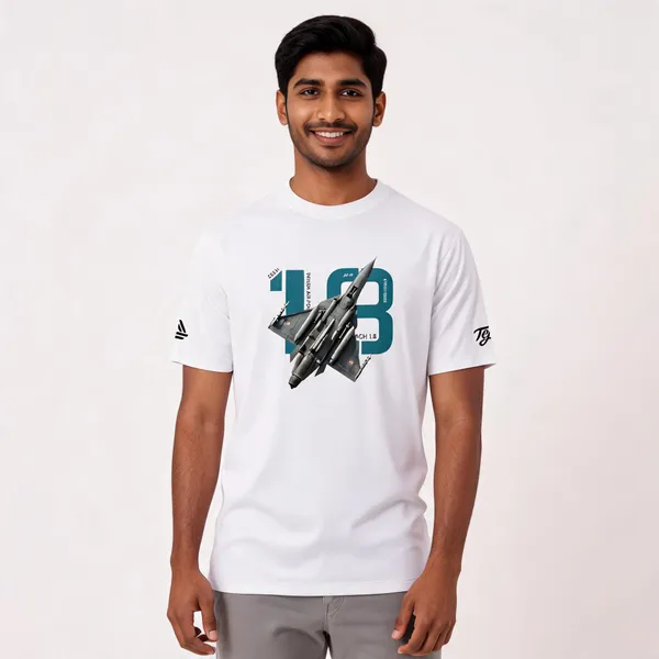 White_Cotton_Blend_Regular_Fit_Tejas_Mach_Graphic_T-Shirt_For_Men