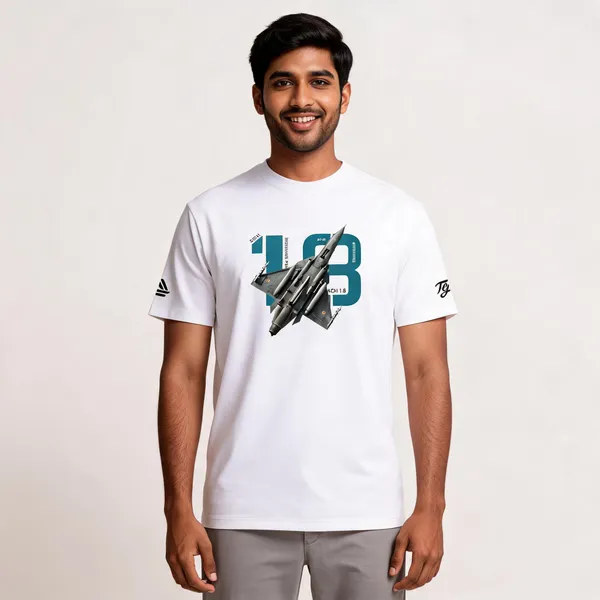 White_Cotton_Blend_Regular_Fit_Tejas_Mach_Graphic_T-Shirt_For_Men